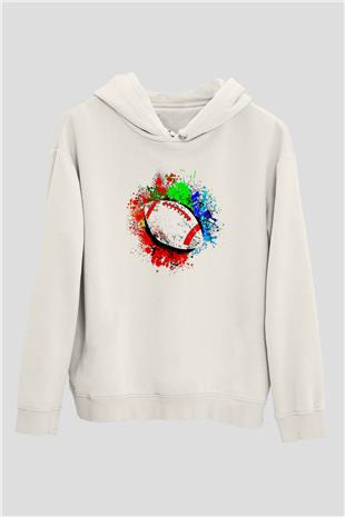 Amerikan Futbolu Baskılı Unisex Ekru Hoodie