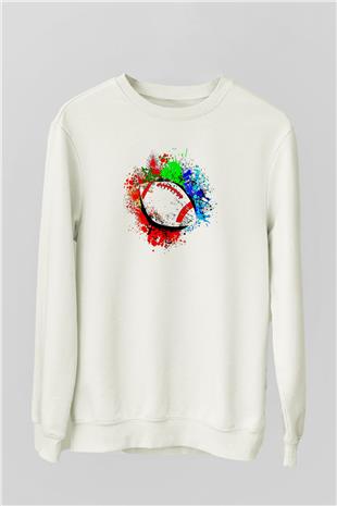 Amerikan Futbolu Baskılı Unisex Ekru Sweatshirt