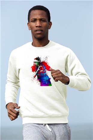 Amerikan Futbolu Baskılı Unisex Ekru Sweatshirt