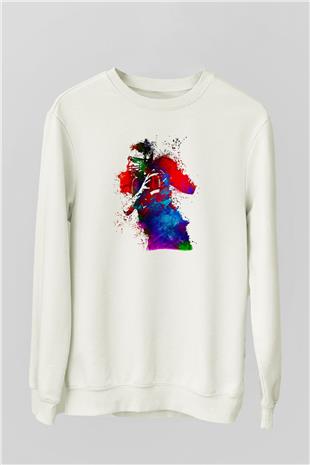 Amerikan Futbolu Baskılı Unisex Ekru Sweatshirt