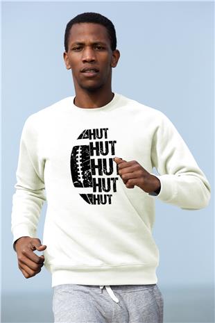 Amerikan Futbolu Baskılı Unisex Ekru Sweatshirt
