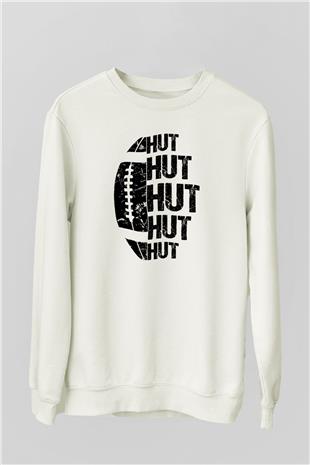 Amerikan Futbolu Baskılı Unisex Ekru Sweatshirt