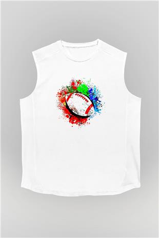 Amerikan Futbolu Baskılı Unisex Kolsuz Beyaz Tişört