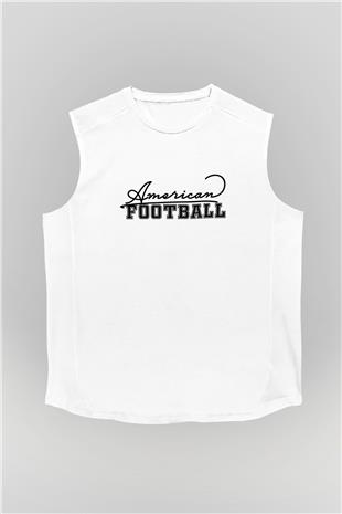 Amerikan Futbolu Baskılı Unisex Kolsuz Beyaz Tişört