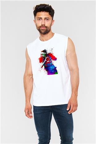 Amerikan Futbolu Baskılı Unisex Kolsuz Beyaz Tişört