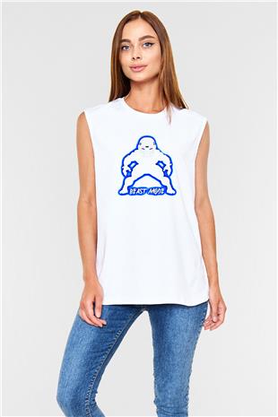 Amerikan Futbolu Baskılı Unisex Kolsuz Beyaz Tişört