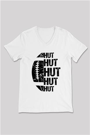 Amerikan Futbolu Baskılı Unisex V Yaka Tişört - Tshirt