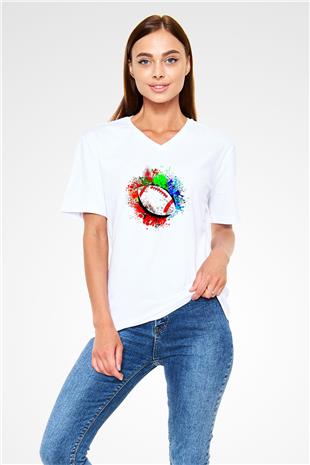 Amerikan Futbolu Baskılı Unisex V Yaka Tişört - Tshirt