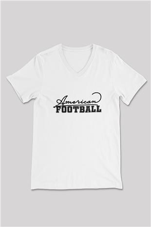 Amerikan Futbolu Baskılı Unisex V Yaka Tişört - Tshirt