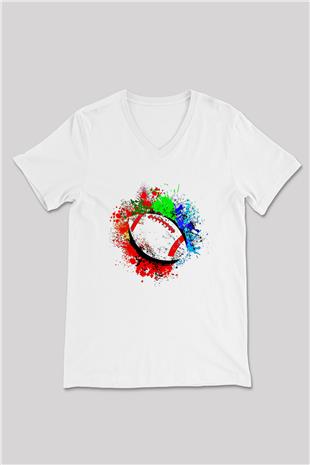 Amerikan Futbolu Baskılı Unisex V Yaka Tişört - Tshirt