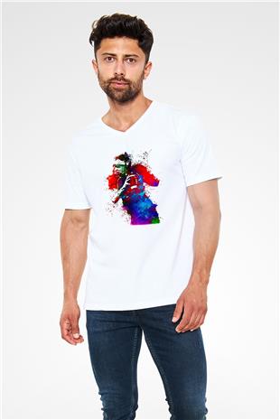 Amerikan Futbolu Baskılı Unisex V Yaka Tişört - Tshirt