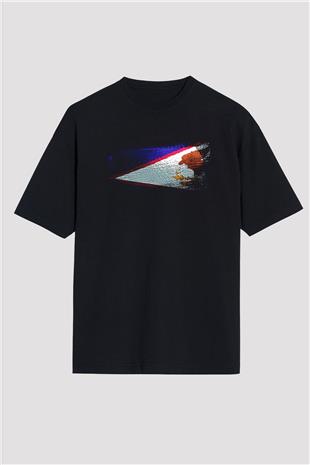 Amerikan Samoası - American Samoa Bayrağı Baskılı Unisex Siyah Oversize Tişört