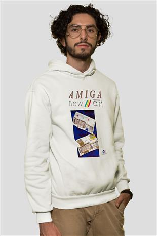 Amiga 500 Baskılı Beyaz Unisex Kapüşonlu Sweatshirt