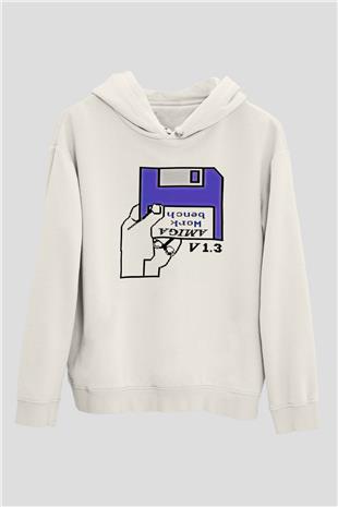 Amiga 500 Baskılı Beyaz Unisex Kapüşonlu Sweatshirt
