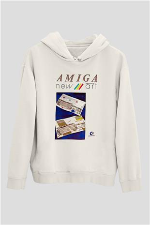 Amiga 500 Baskılı Beyaz Unisex Kapüşonlu Sweatshirt