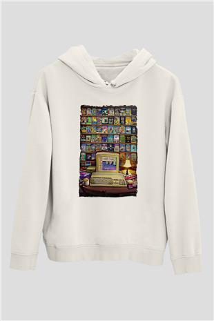 Amiga 500 Baskılı Beyaz Unisex Kapüşonlu Sweatshirt