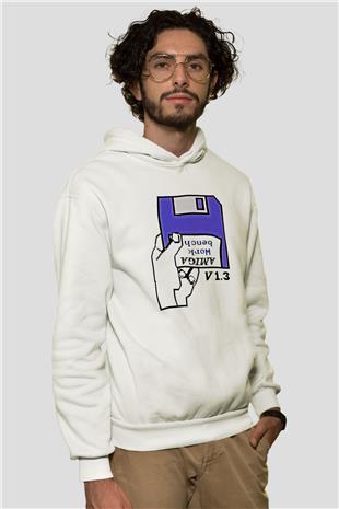 Amiga 500 Baskılı Beyaz Unisex Kapüşonlu Sweatshirt