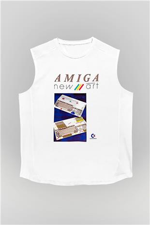 Amiga 500 Baskılı Beyaz Unisex Kolsuz Tişört - Tshirt