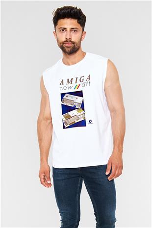 Amiga 500 Baskılı Beyaz Unisex Kolsuz Tişört - Tshirt