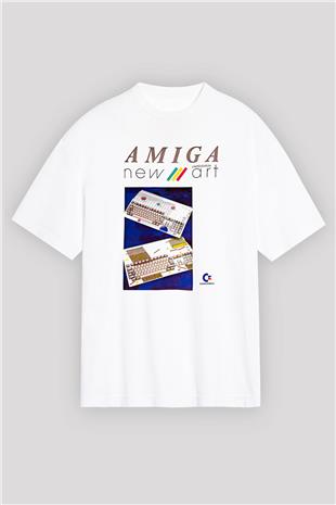 Amiga 500 Baskılı Beyaz Unisex Oversize Tişört - Tshirt