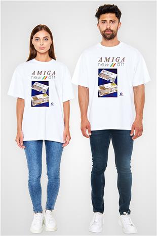Amiga 500 Baskılı Beyaz Unisex Oversize Tişört - Tshirt