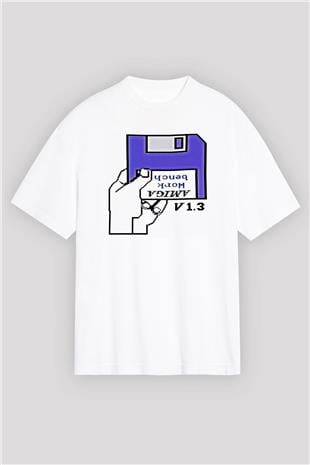 Amiga 500 Baskılı Beyaz Unisex Oversize Tişört - Tshirt