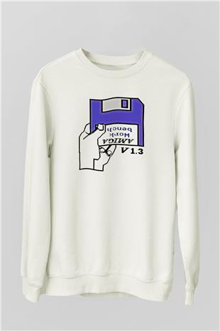 Amiga 500 Baskılı Beyaz Unisex Sweatshirt