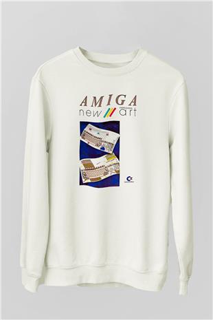 Amiga 500 Baskılı Beyaz Unisex Sweatshirt