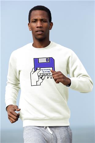 Amiga 500 Baskılı Beyaz Unisex Sweatshirt