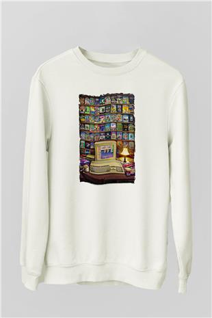 Amiga 500 Baskılı Beyaz Unisex Sweatshirt