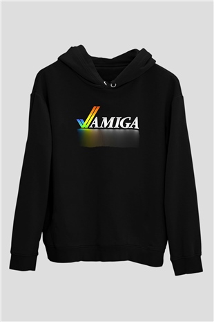 Amiga 500 Baskılı Unisex Siyah Kapüşonlu Sweatshirt