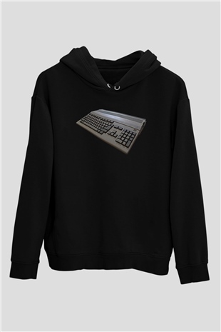 Amiga 500 Baskılı Unisex Siyah Kapüşonlu Sweatshirt