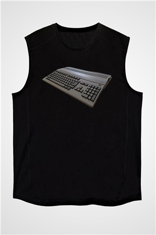 Amiga 500 Baskılı Unisex Siyah Kolsuz Tişört - Tshirt