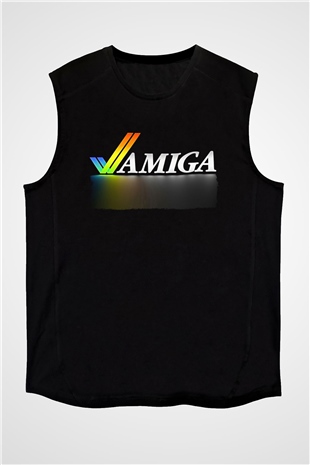 Amiga 500 Baskılı Unisex Siyah Kolsuz Tişört - Tshirt