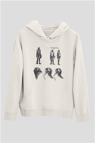 Amnesia Baskılı Beyaz Unisex Kapüşonlu Sweatshirt