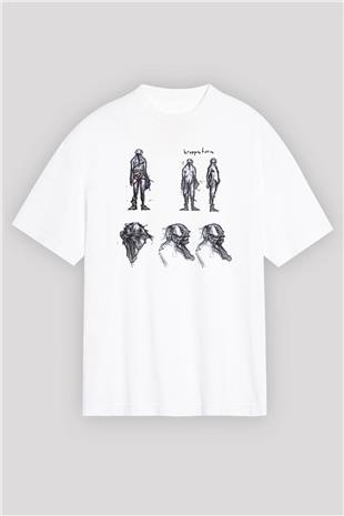 Amnesia Baskılı Beyaz Unisex Oversize Tişört - Tshirt