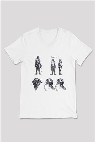 Amnesia Baskılı Beyaz Unisex V Yaka Tişört - Tshirt