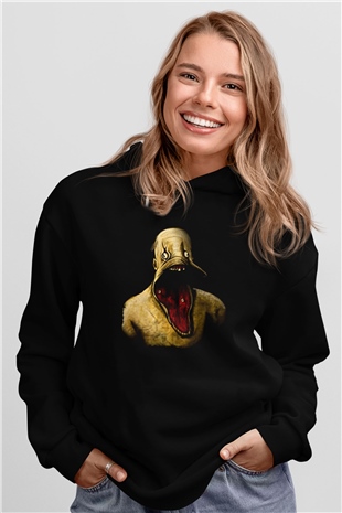 Amnesia Baskılı Unisex Siyah Kapüşonlu Sweatshirt