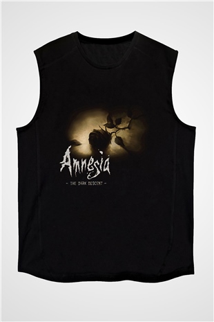 Amnesia Baskılı Unisex Siyah Kolsuz Tişört - Tshirt