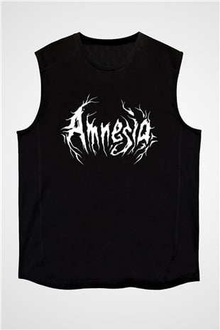 Amnesia Baskılı Unisex Siyah Kolsuz Tişört - Tshirt