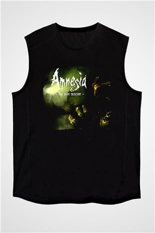 Amnesia Baskılı Unisex Siyah Kolsuz Tişört - Tshirt