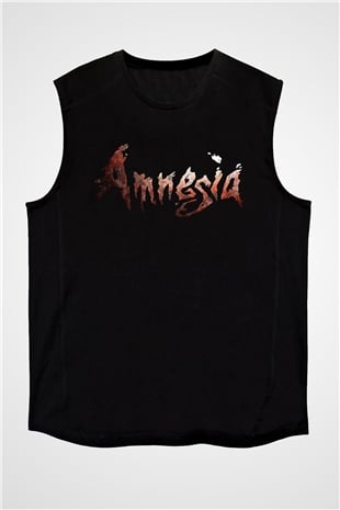 Amnesia Baskılı Unisex Siyah Kolsuz Tişört - Tshirt