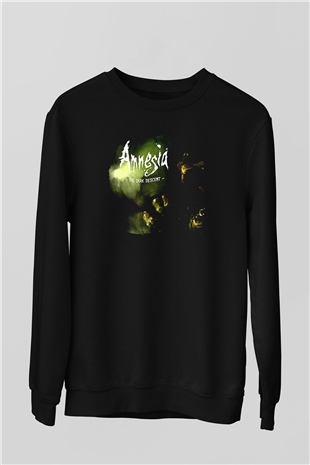 Amnesia Baskılı Unisex Siyah Sweatshirt