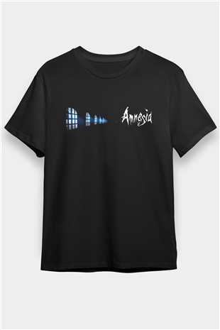 Amnesia Baskılı Unisex Siyah Tişört - Tshirt