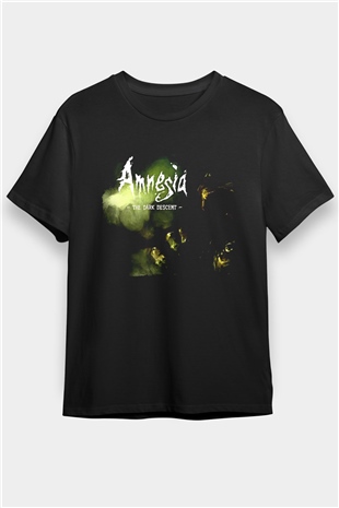 Amnesia Baskılı Unisex Siyah Tişört - Tshirt