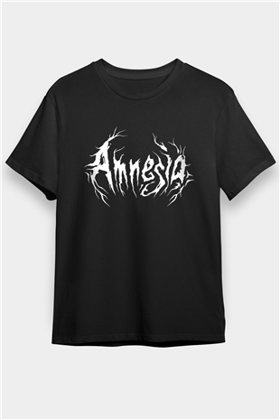 Amnesia Baskılı Unisex Siyah Tişört - Tshirt