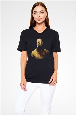 Amnesia Baskılı Unisex Siyah V Yaka Tişört - Tshirt