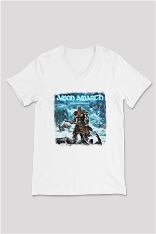 Amon Amarth Baskılı Unisex Beyaz V Yaka Tişört