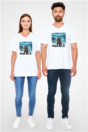 Amon Amarth Baskılı Unisex Beyaz V Yaka Tişört
