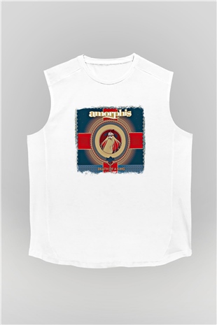Amorphis Baskılı Unisex Beyaz Kolsuz Tişört